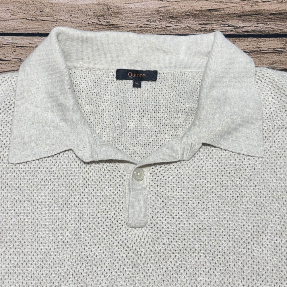Quince Polo Shirt Men XL Cream Organic Cotton Open Knit Short Sleeve Classic